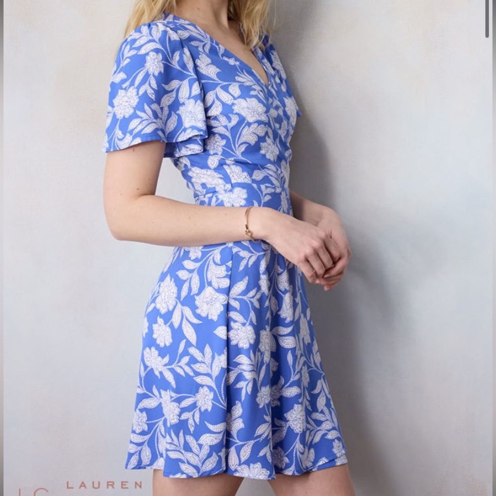 LC Lauren Conrad Blue and White Floral Mini Dress